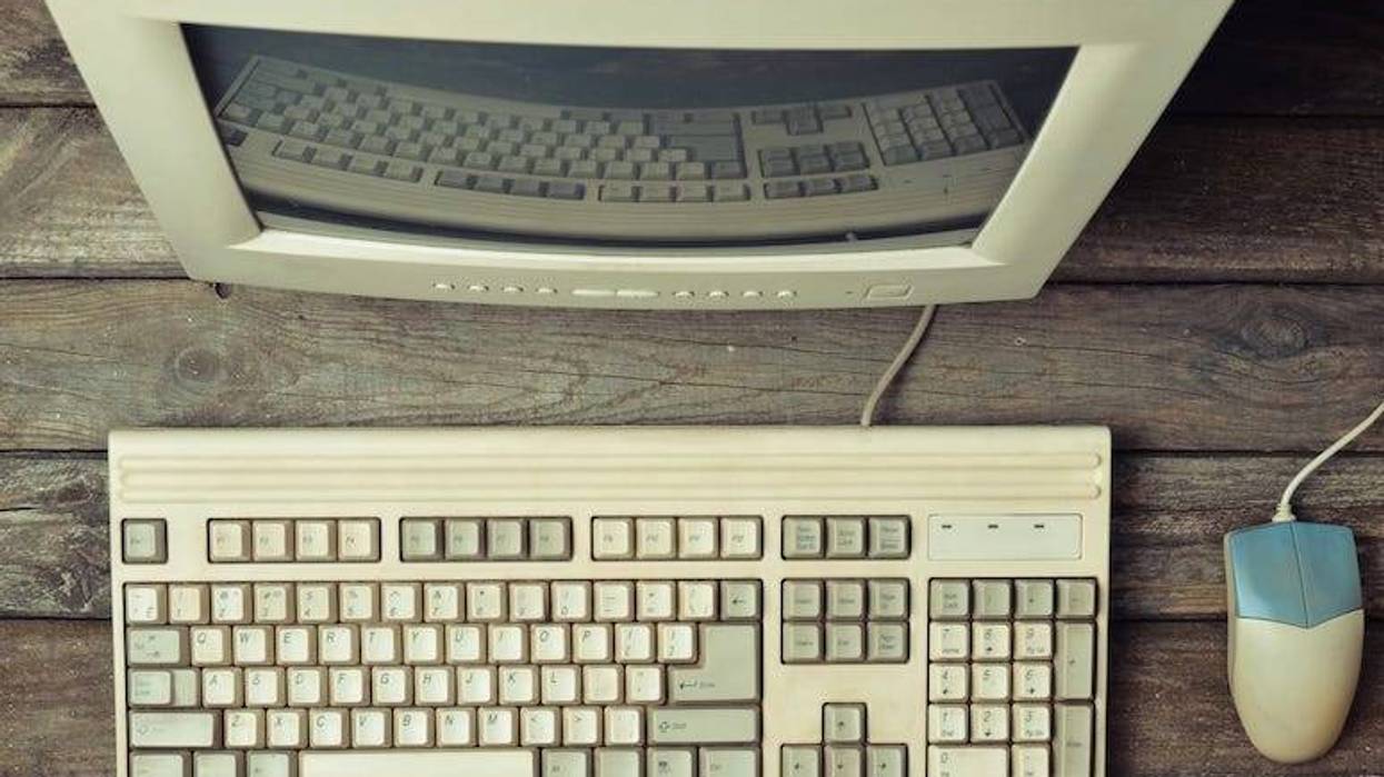 Retro, Computer, Desktop, Rustic, Wooden Table, Keyboard, Mouse