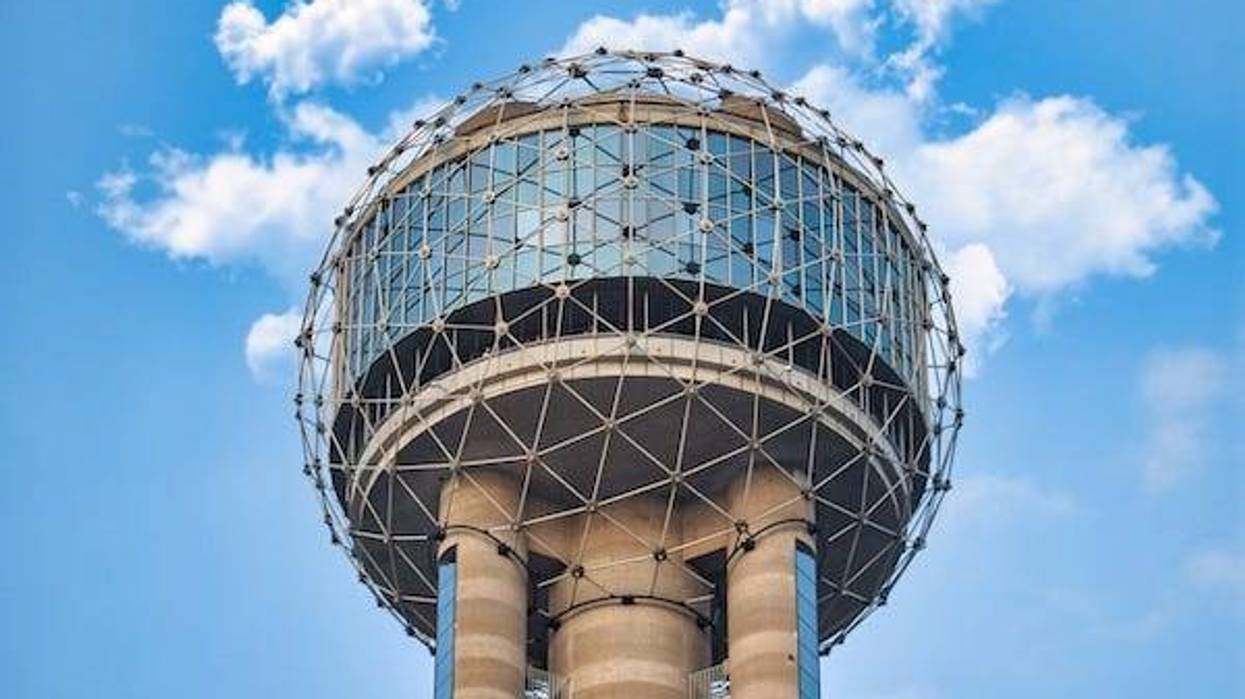 Reunion Tower against a blue sky in Dallas, TX