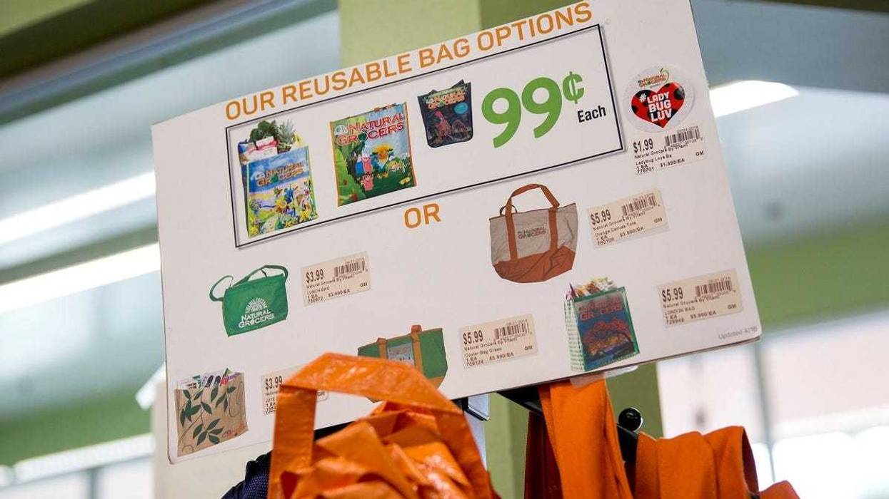Reusable bags are shown advertised