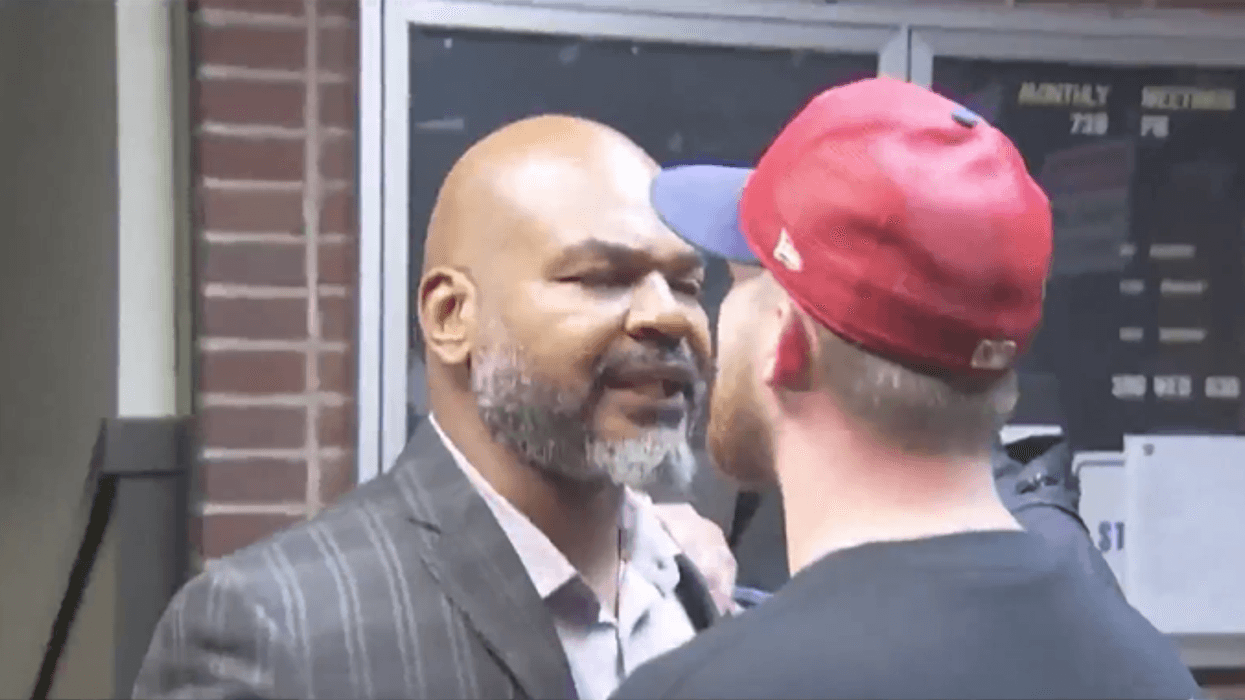 Rhaheem Blanden and another man get face-to-face in a heated exchange after a Collingdale Borough Council meeting on Sept. 17, 2024.