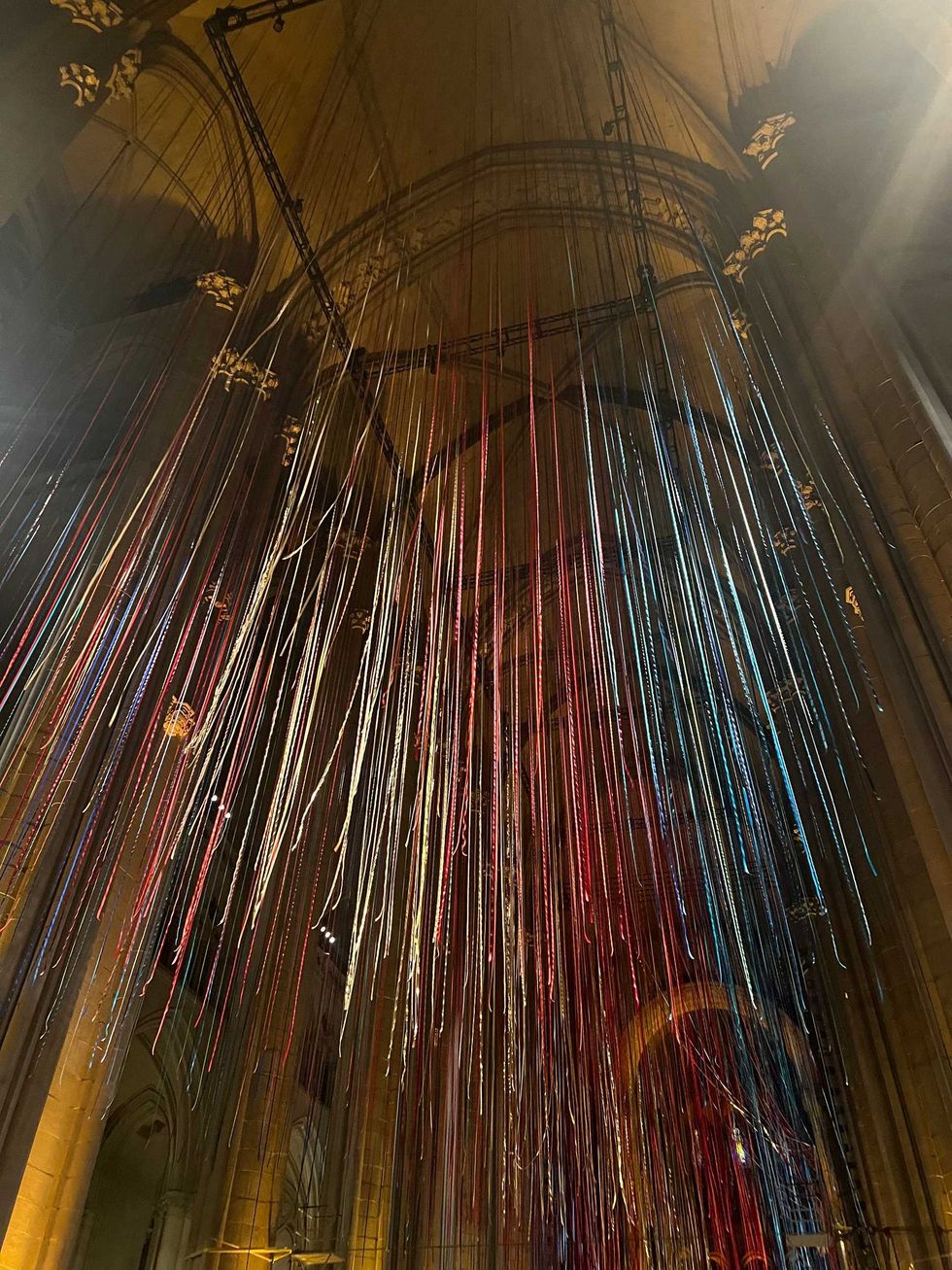 Ribbons hung as part of "The Divine Pathways" exhibit at St. John the Divine on Feb. 1, 2024.