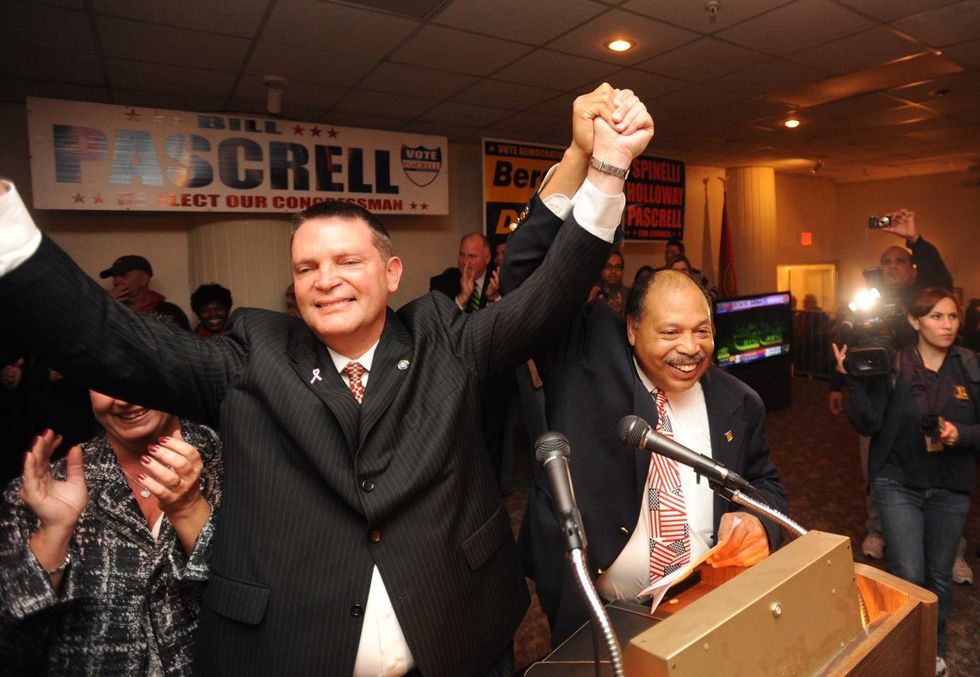 Richard Berdnik (left) celebrates his win as sheriff on Nov. 2, 2010