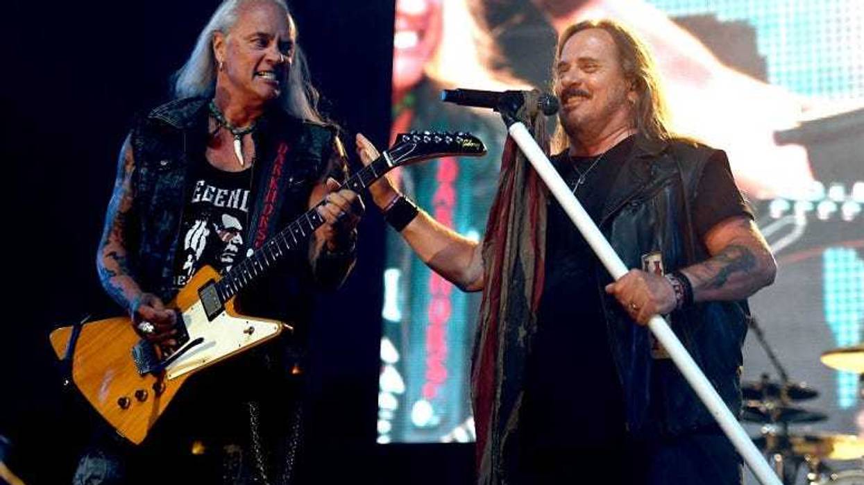 Rickey Medlocke and Johnny Van Zant of Lynyrd Skynyrd perform onstage during the 2019 Stagecoach Festival