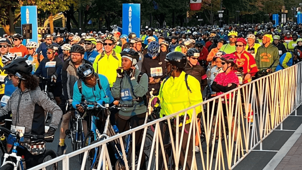 Riders prepare for the beginning of the Philly Bike Ride last year.