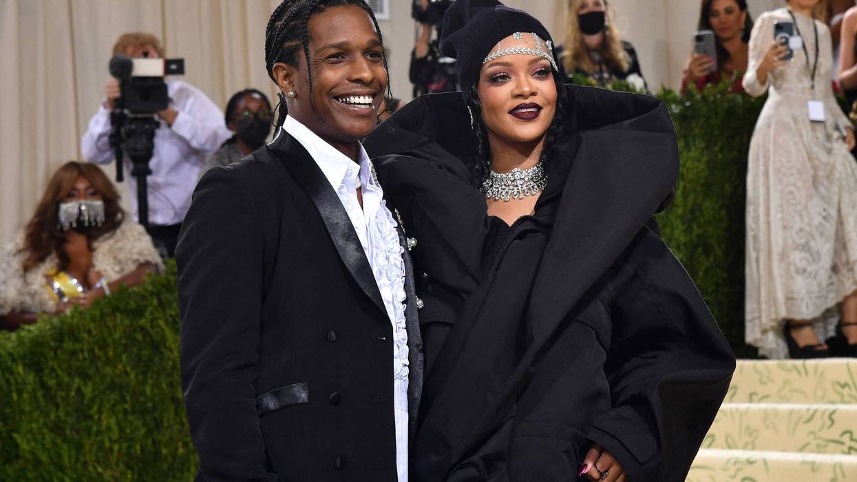 Rihanna and A$AP Rocky arrive for the 2021 Met Gala at the Metropolitan Museum of Art on September 13, 2021, in New York.