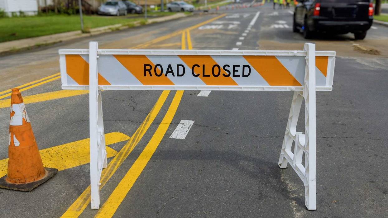 Road closed sign on residential street
