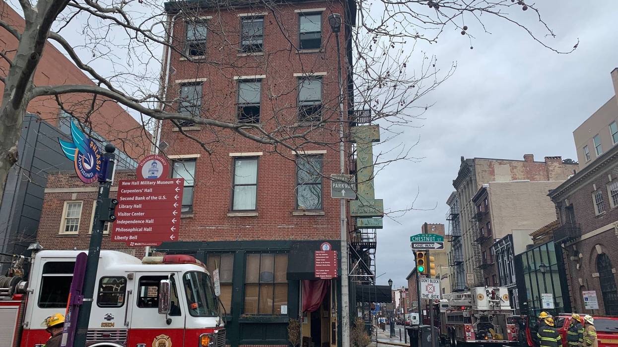 Roads are closed off in Old City around the area of 3rd and Chestnut streets because of a fire at the Society Hill Hotel on Wednesday morning.