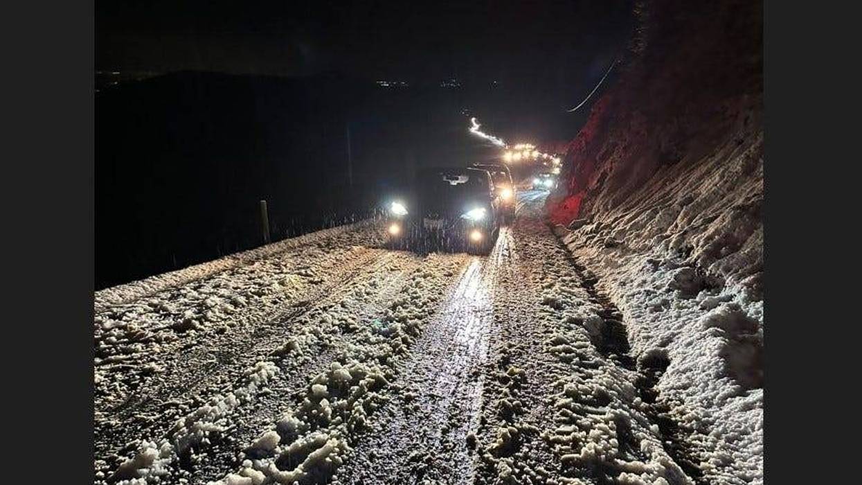 Roadways are covered in white powder throughout various parts of the East Bay.