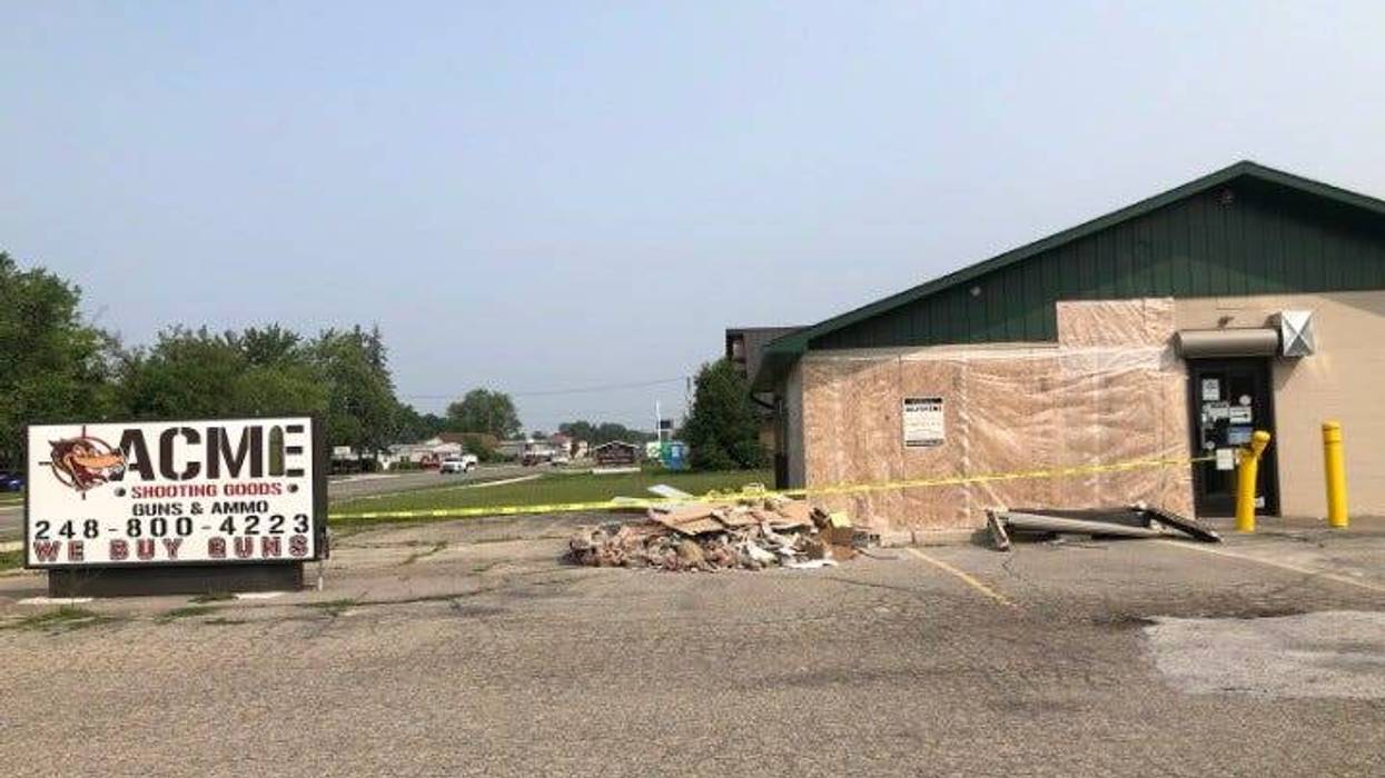 Robbers smashed a truck into the Acme gun store