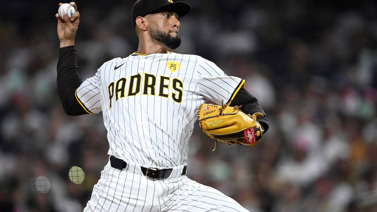 Robert Suarez #75 of the San Diego Padres pitches against the Detroit Tigers in the ninth inning at Petco Park on September 04, 2024 in San Diego, California
