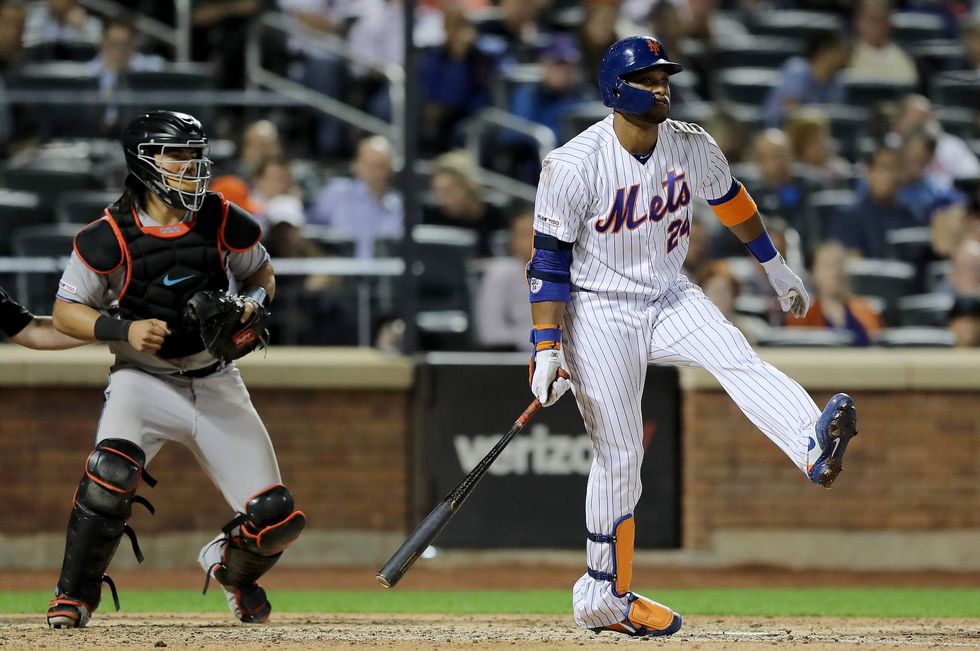 Robinson Cano takes a hack against the San Francisco Giants