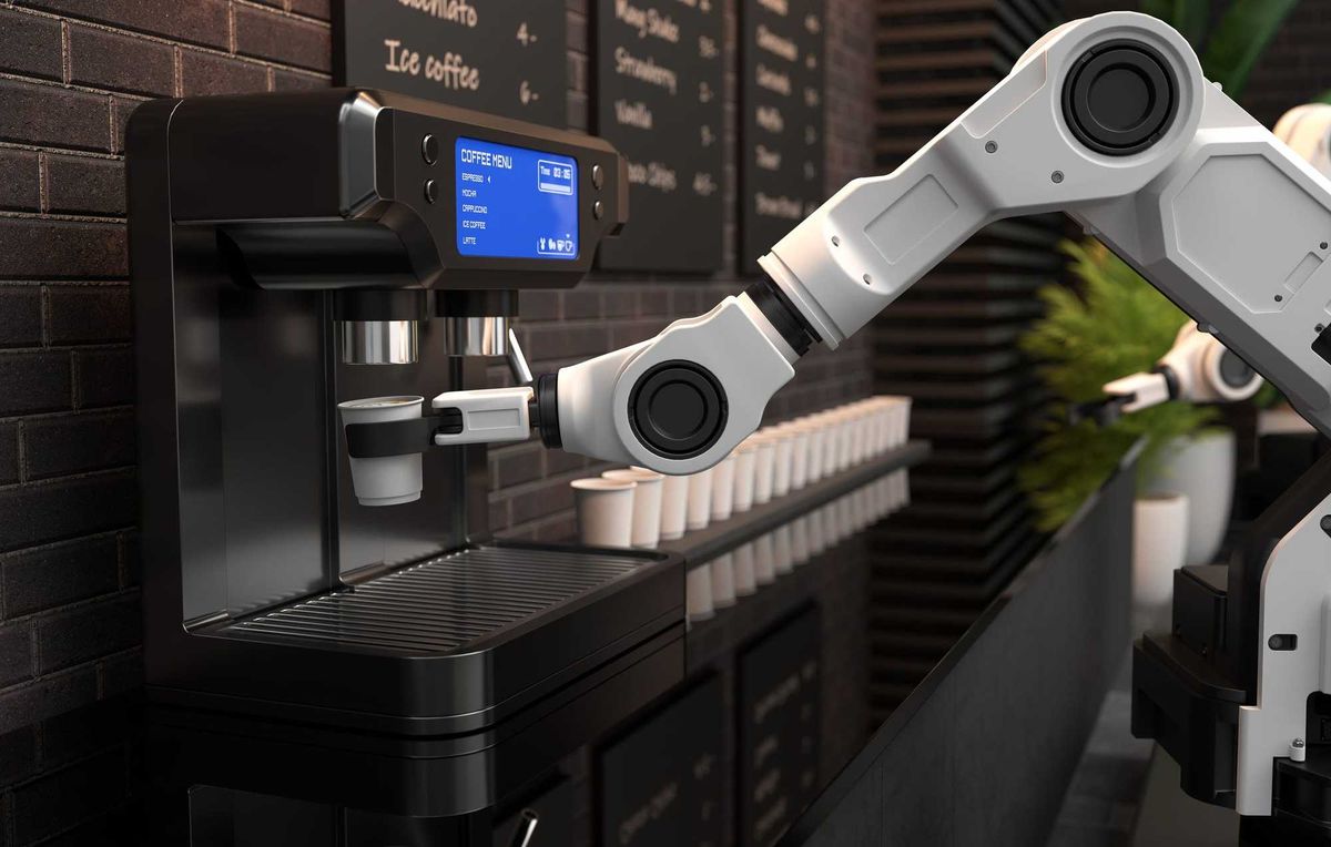 Robot arm making coffee