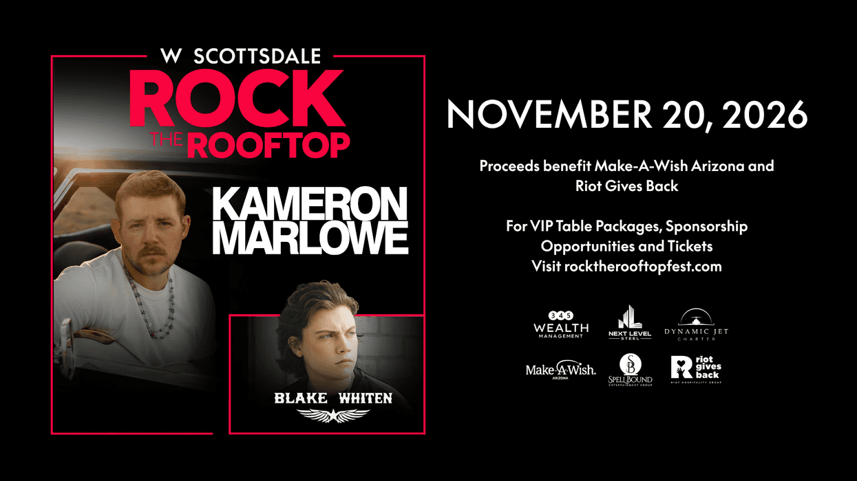 Rock The Rooftop concert with Kameron Marlowe & Blake Whiten, Nov 20, 2026. Benefits Make-A-Wish.