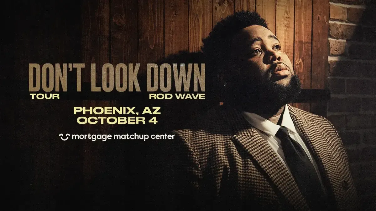 Rod Wave Don't Look Down Tour poster: Rod Wave looking up, Phoenix, AZ, October 4.