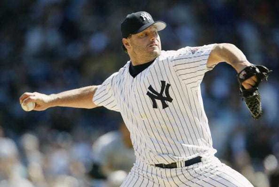 Roger Clemens pitches for the Yankees