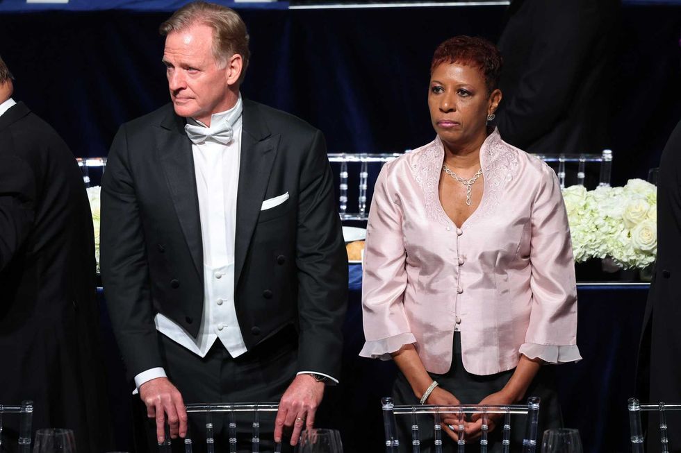 Roger Goodell, commissioner of the National Football League (NFL), and Adrienne Adams, speaker of the New York City Council, attend the annual Alfred E. Smith Foundation Dinner at the New York Hilton Midtown on October 17, 2024