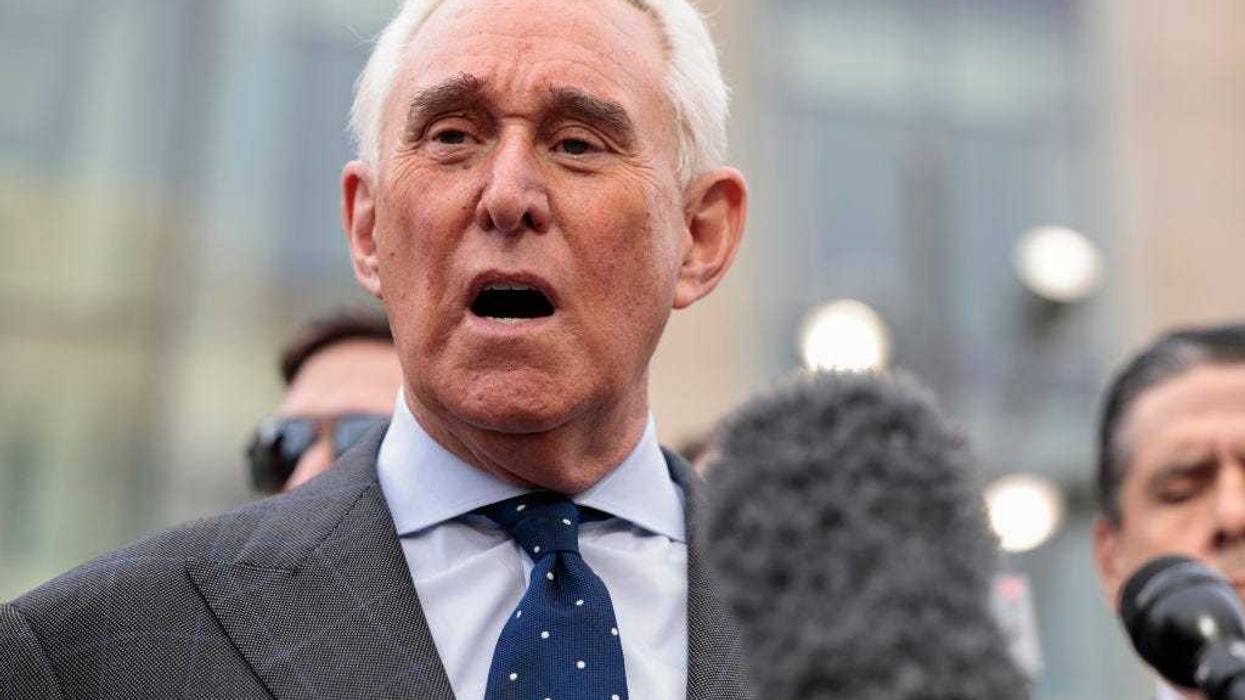 Roger Stone, a former adviser and confidante to former U.S. President Donald Trump, addresses reporters in front of the Thomas P. O'Neill Jr. Federal Building after his deposition before the House Select Committee investigating the January 6th Attack on the United States Capitol on December 17, 2021 in Washington, DC.