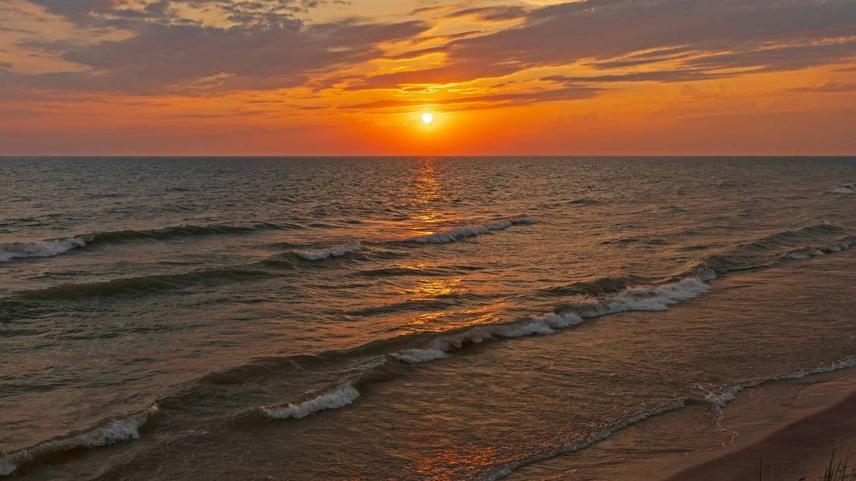 Rolling Waves at Sunset on Lake Michigan near Montague, Michigan
