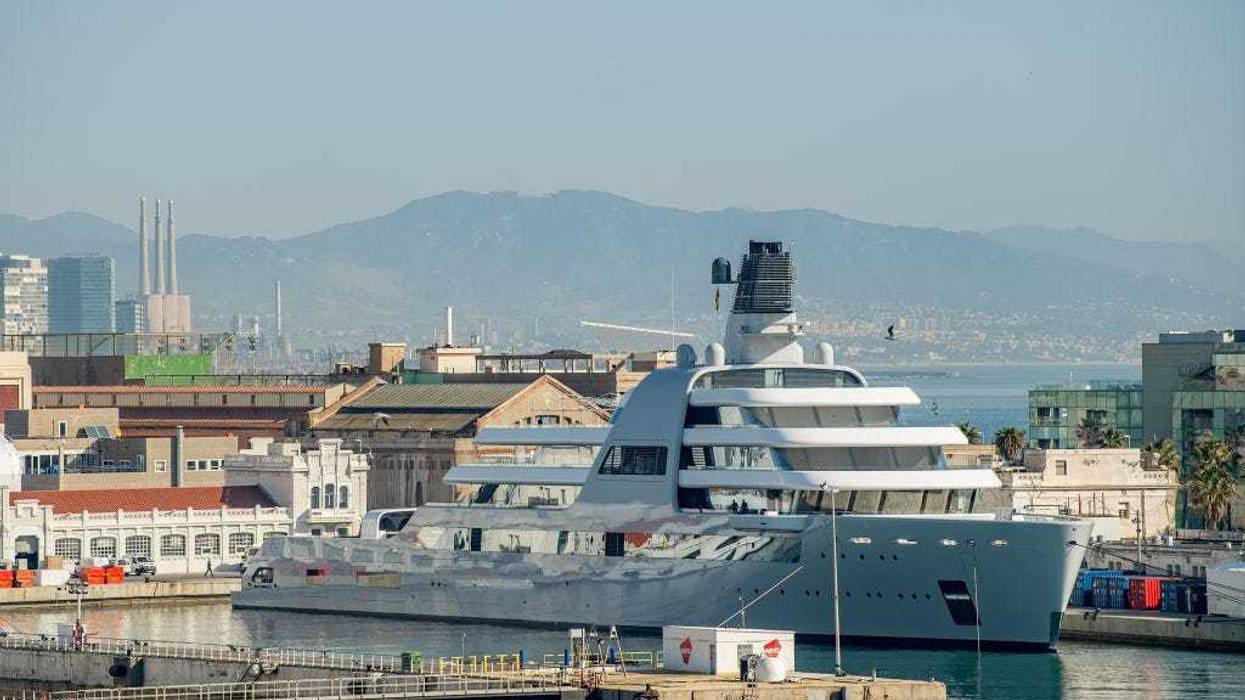 Roman Abramovich's Super Yacht Solaris is seen moored at Barcelona Port on March 01, 2022 in Barcelona, Spain.
