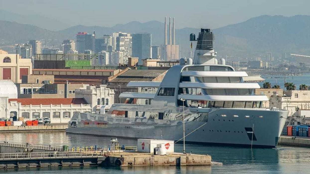 Roman Abramovich's Super Yacht Solaris is seen moored at Barcelona Port on March 01, 2022 in Barcelona, Spain.