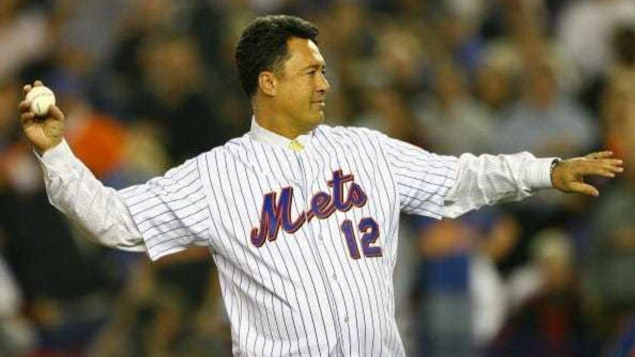Ron Darling formerly of the New York Mets throws out the first pitch of game seven of the NLCS
