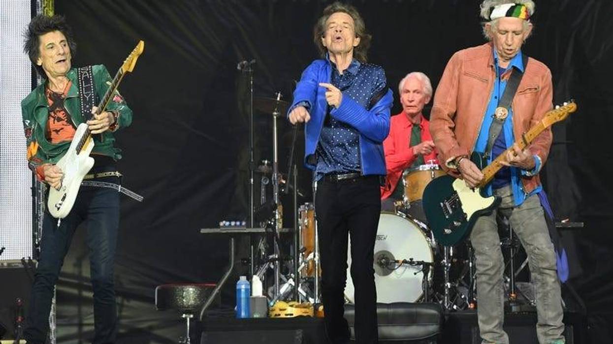 Ronnie Wood, Mick Jagger, Charlie Watts and Keith Richards of The Rolling Stones perform on stage