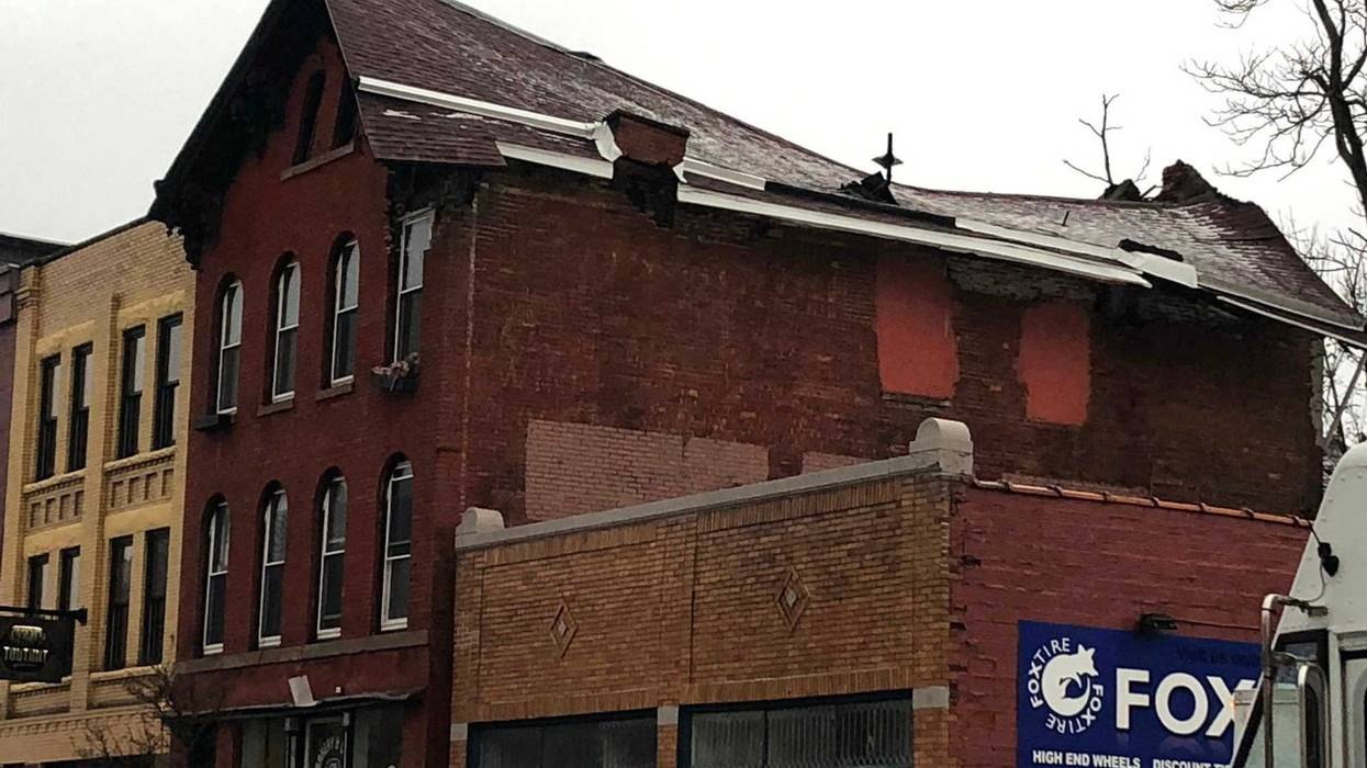 Roof collapse at 435 Ellicott Street in Downtown Buffalo. December 4, 2019 (WBEN Photo/Mike Baggerman)