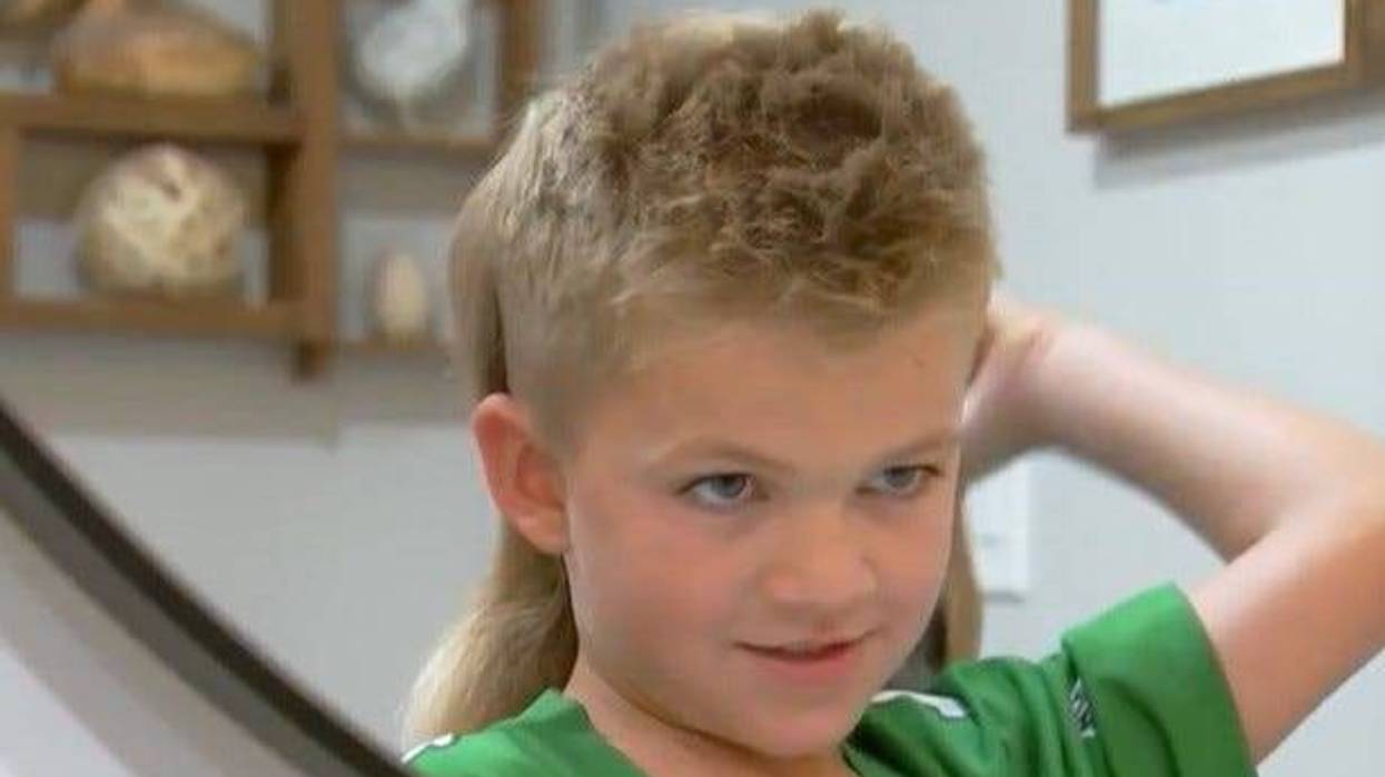 Rory Ehrlich, 6, styles his prize-winning mullet.