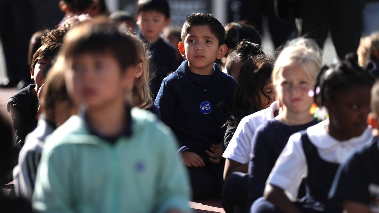 Rosa Parks Elementary School students assemble on the playground during the Great California Shakeout Earthquake Drill on October 17, 2019 in San Francisco, California.