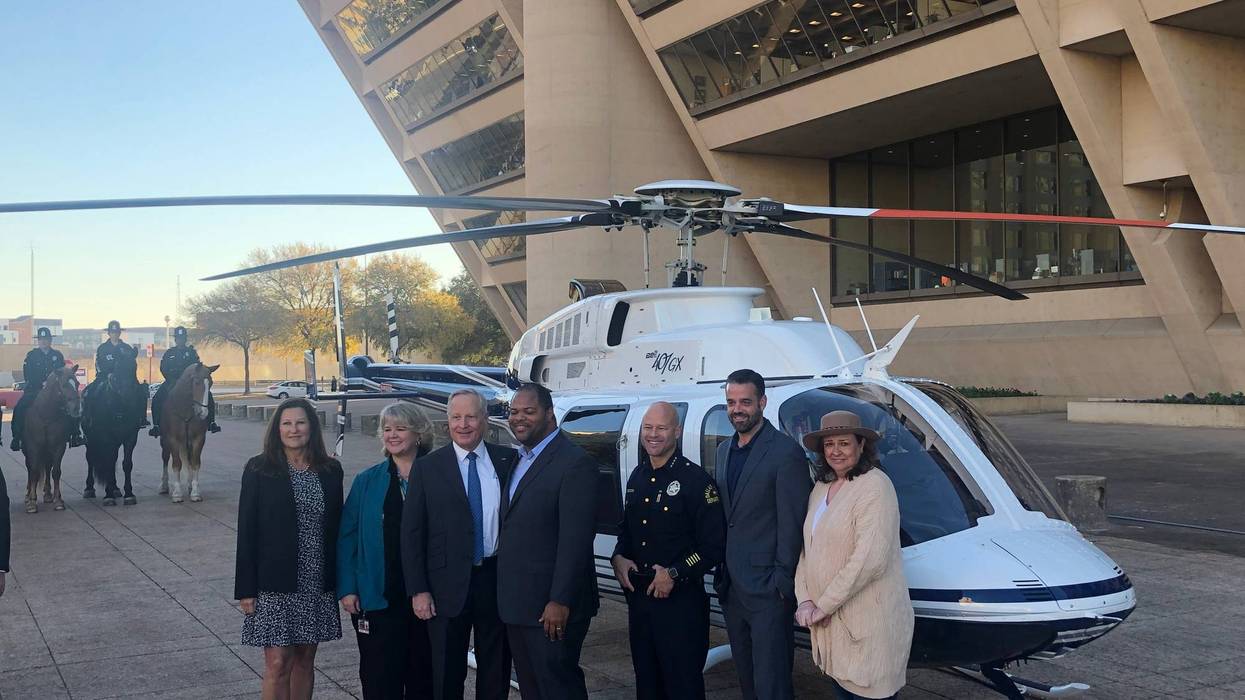 Ross Perot Jr has donated a helicopter to the Dallas Police Department. Perot landed the Bell 407 on the plaza in front of Dallas City Hall Wednesday morning.
