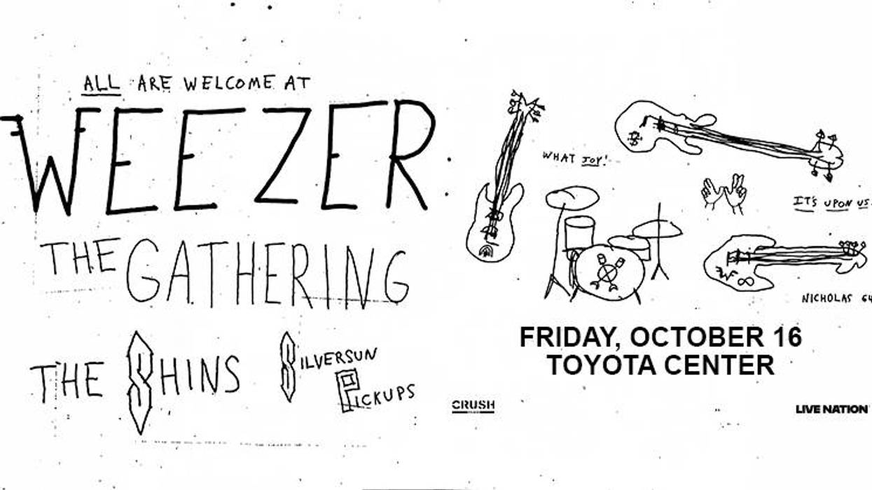 Rough B&W Weezer "The Gathering" concert flyer with The Shins, Silversun Pickups. Oct 16, Toyota Center.