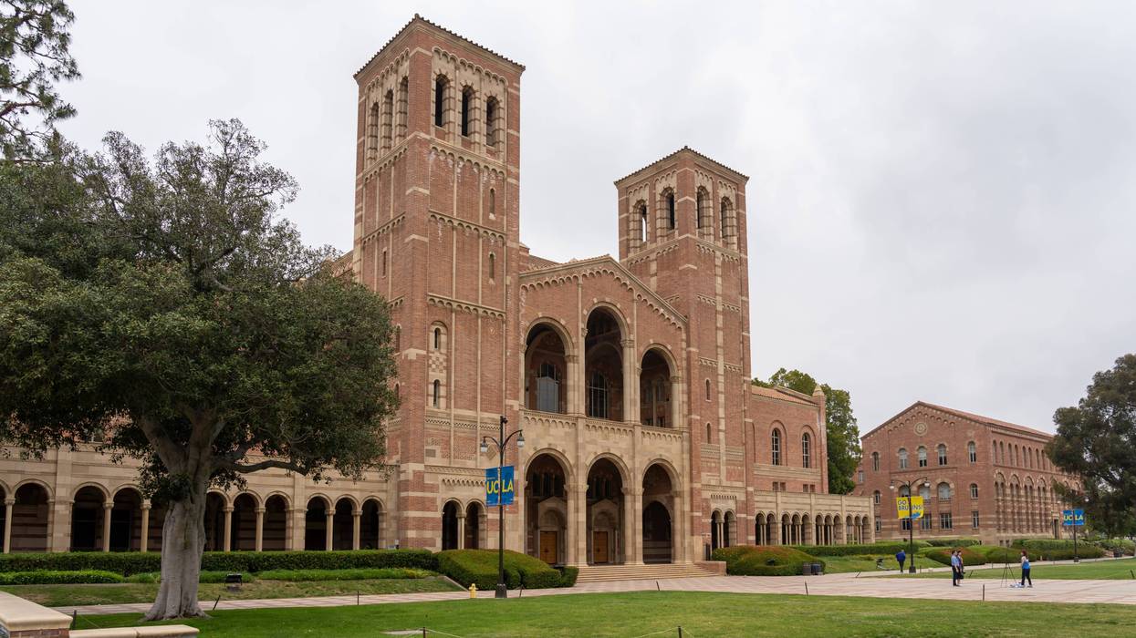 Royce Hall building on University of California (UCLA) campus in Los Angeles, California, USA - May 28, 2023. UCLA is a public land-grant research university.
