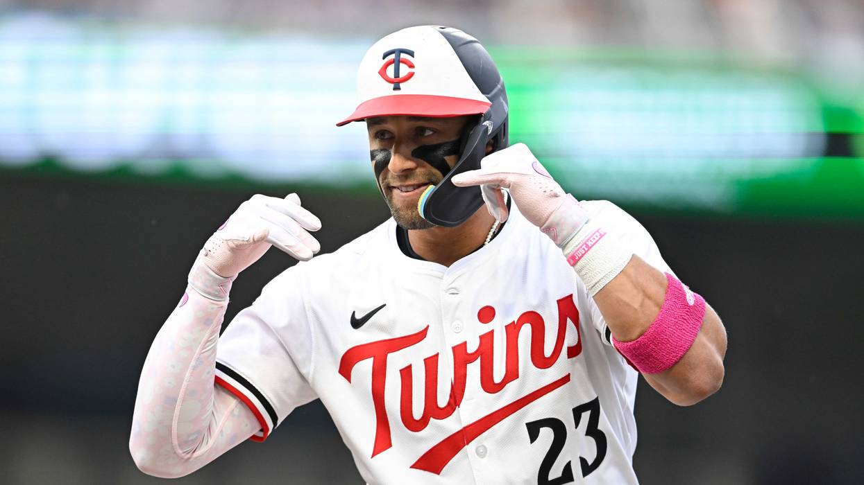 Royce Lewis #23 of the Minnesota Twins celebrates after hitting an RBI single against the Texas Rangers in the fourth inning of the game at Target Field on June 10, 2025 in Minneapolis, Minnesota.