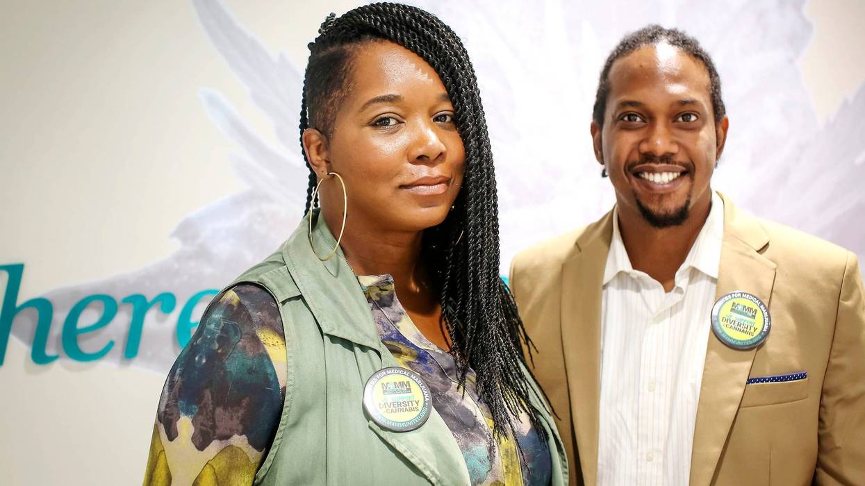 Roz McCarthy, the founder of Minorities for Medical Marijuana, left, and Erik Range, Board Chair at Minorities for Medical Marijuana, photographed July 2, 2018.