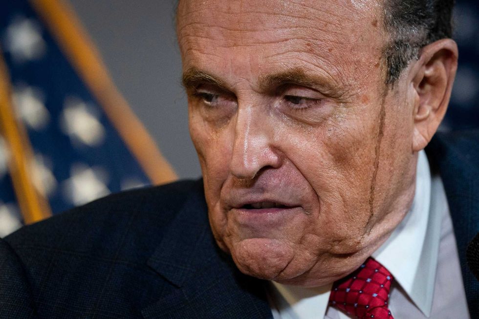 Rudy Giuliani speaks to the press about various lawsuits related to the 2020 election, inside the Republican National Committee headquarters on November 19, 2020 in Washington, DC.