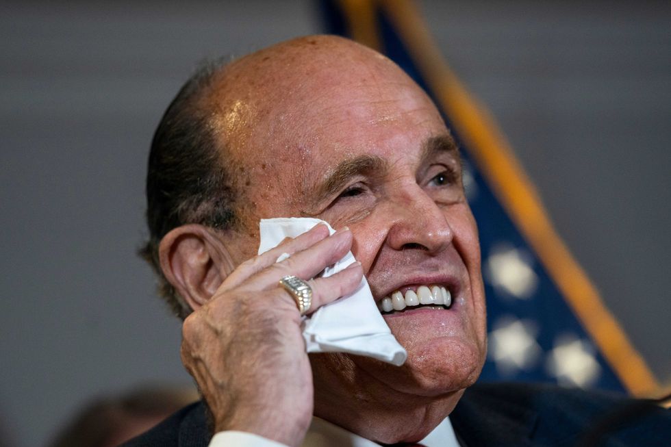 Rudy Giuliani speaks to the press about various lawsuits related to the 2020 election, inside the Republican National Committee headquarters on November 19, 2020 in Washington, DC.