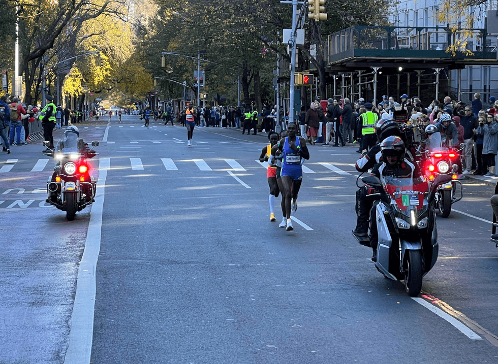 Runners making their way down Fifth Avenue in the Upper East Side on Nov. 3, 2024, for the TCS New York City Marathon.