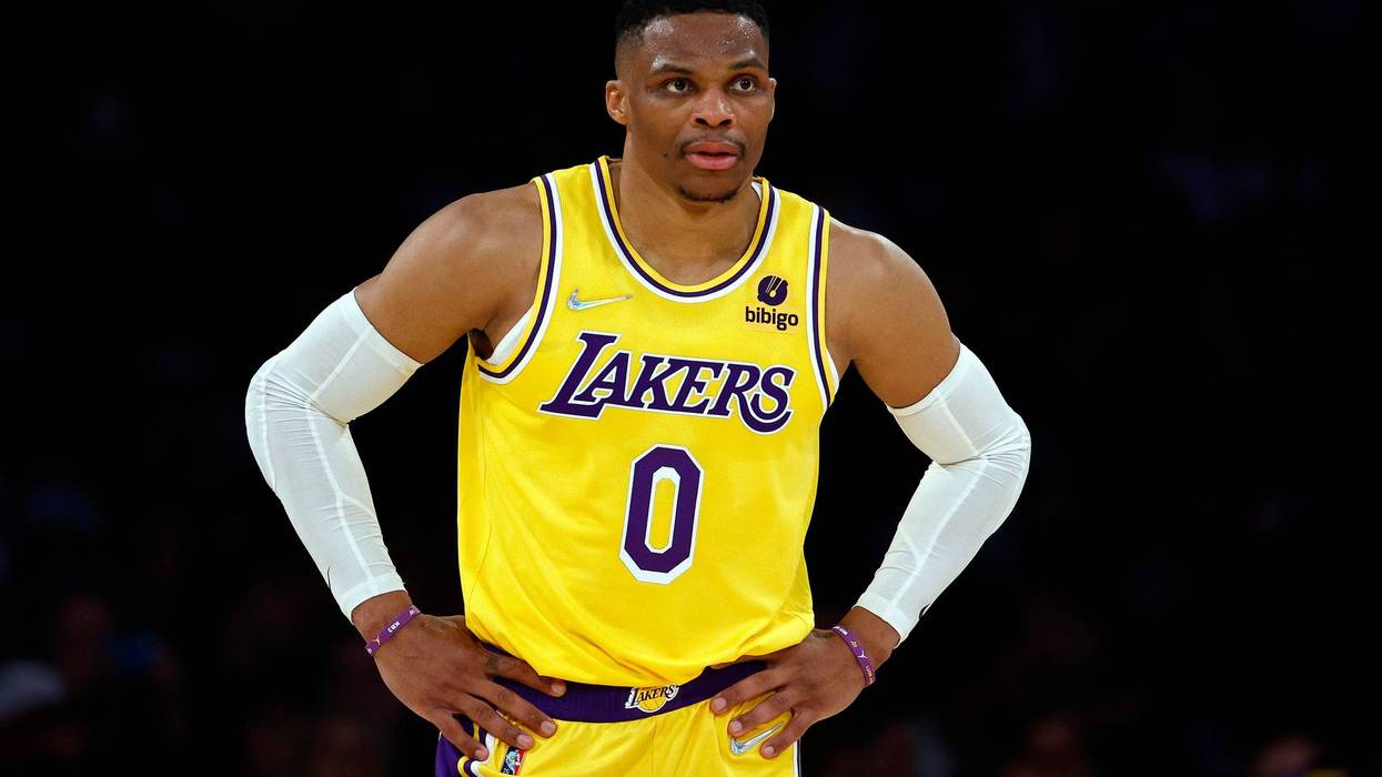 Russell Westbrook #0 of the Los Angeles Lakers in the third quarter at Crypto.com Arena on March 14, 2022 in Los Angeles, California.