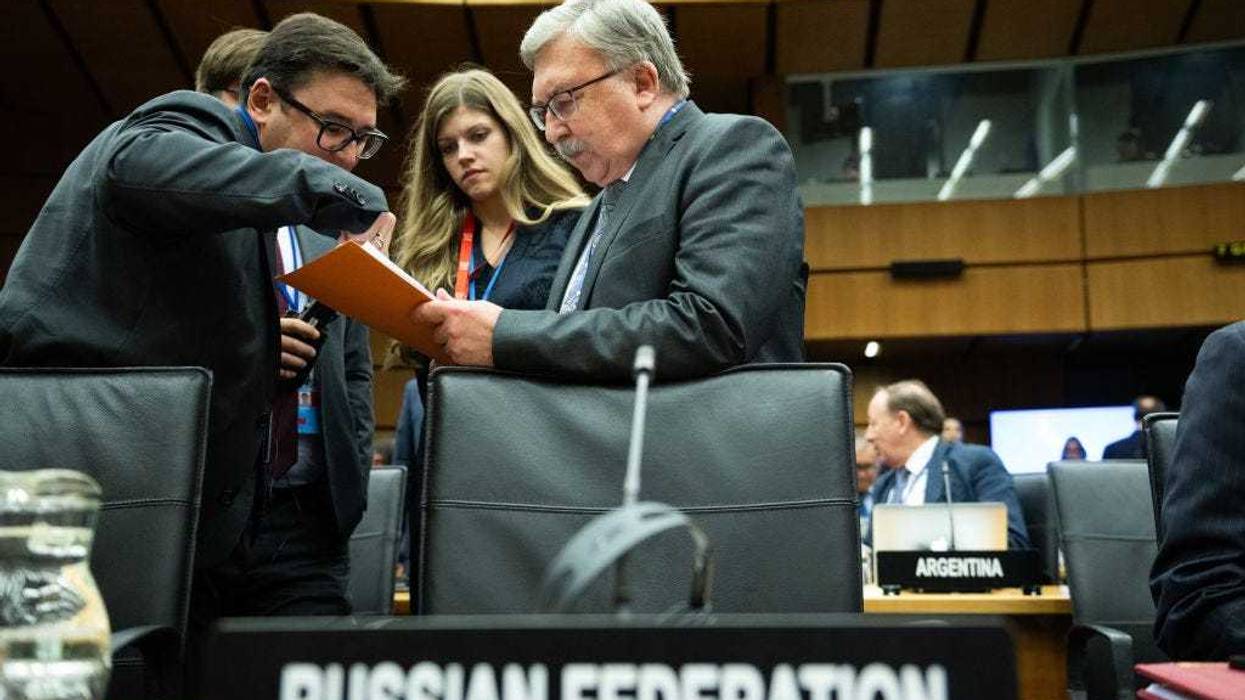 Russia’s Governor to the International Atomic Energy Agency (IAEA) Mikhail Ulyanov in conversation ahead the Board of Governors at IAEA headquarters on September 11, 2023 in Vienna, Austria. The IAEA has been monitoring the Zaporizhzhia nuclear power plant in Ukraine, which is on the front line of the current Russian-Ukrainian war. (Photo by Thomas Kronsteiner/Getty Images)