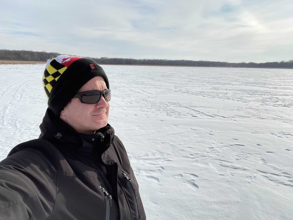 Rusty Ray snowshoeing.