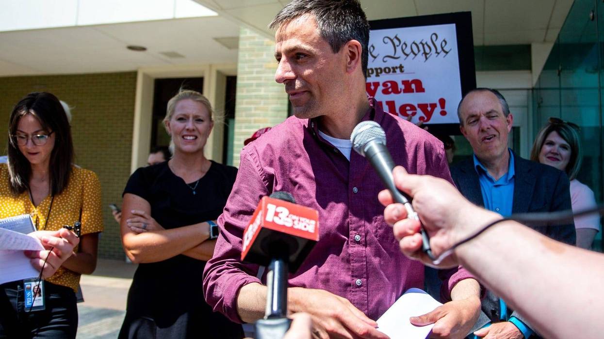 Ryan Kelley speaking to reporters after 2022 arrest