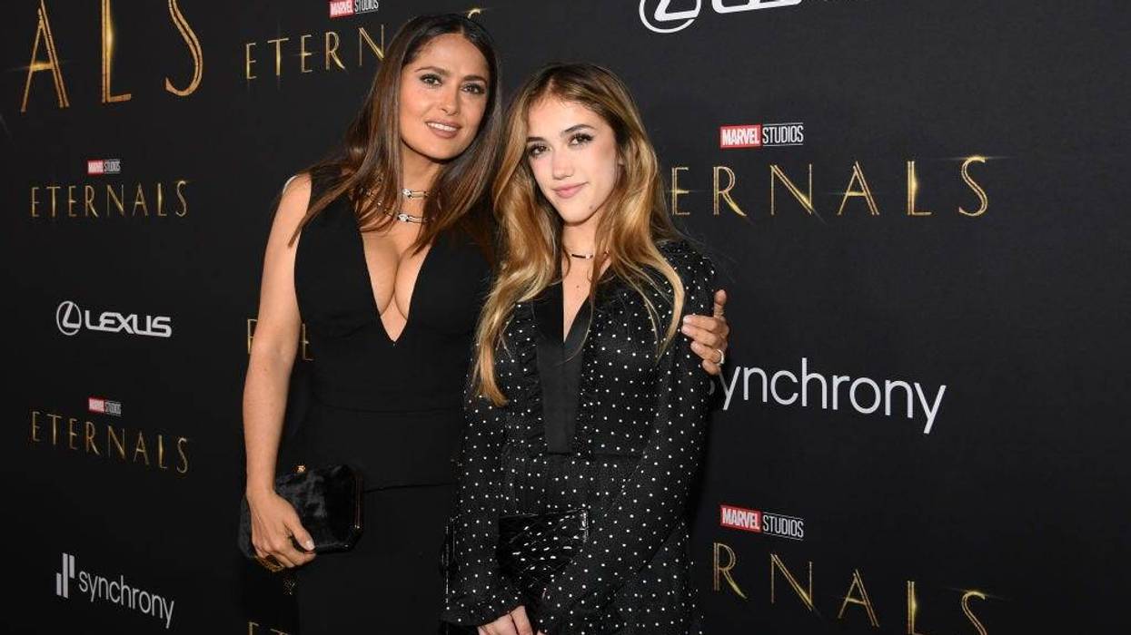 Salma Hayek and Valentina Paloma Pinault arrive for the World Premiere of Marvel Studios’ Eternals at the El Capitan Theatre in Hollywood on October 18, 2021.