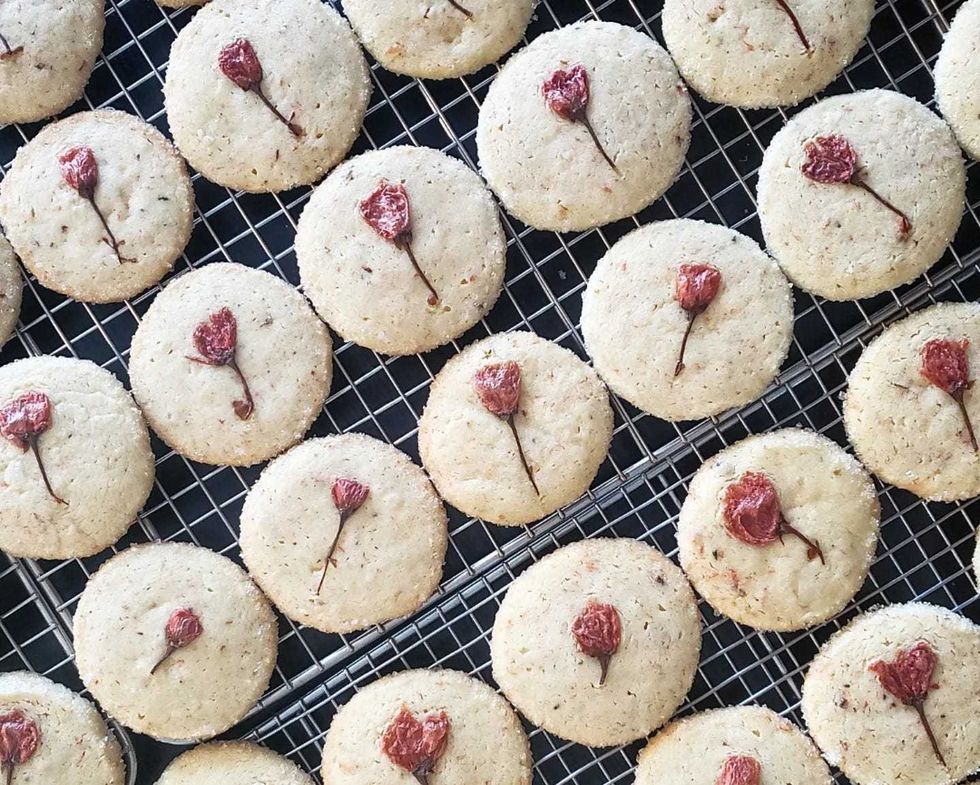 Salted Sakura shortbread cookies.