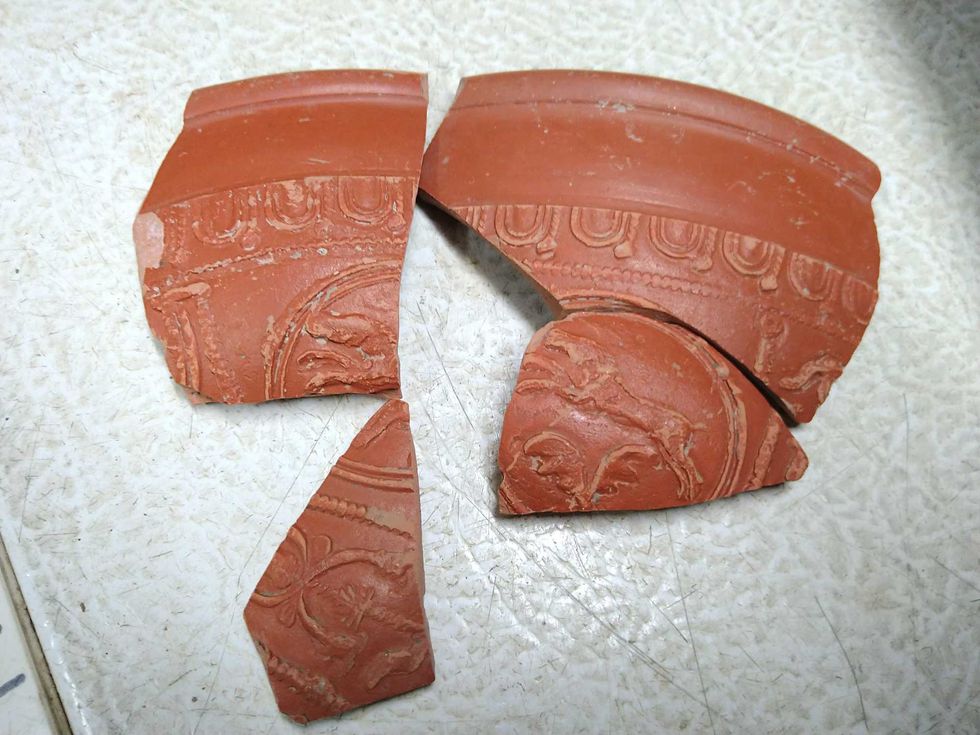 Samian pottery uncovered during archaeological excavations at Fleet Marston, near Aylesbury, Buckinghamshire. Excavations took place during 2021.