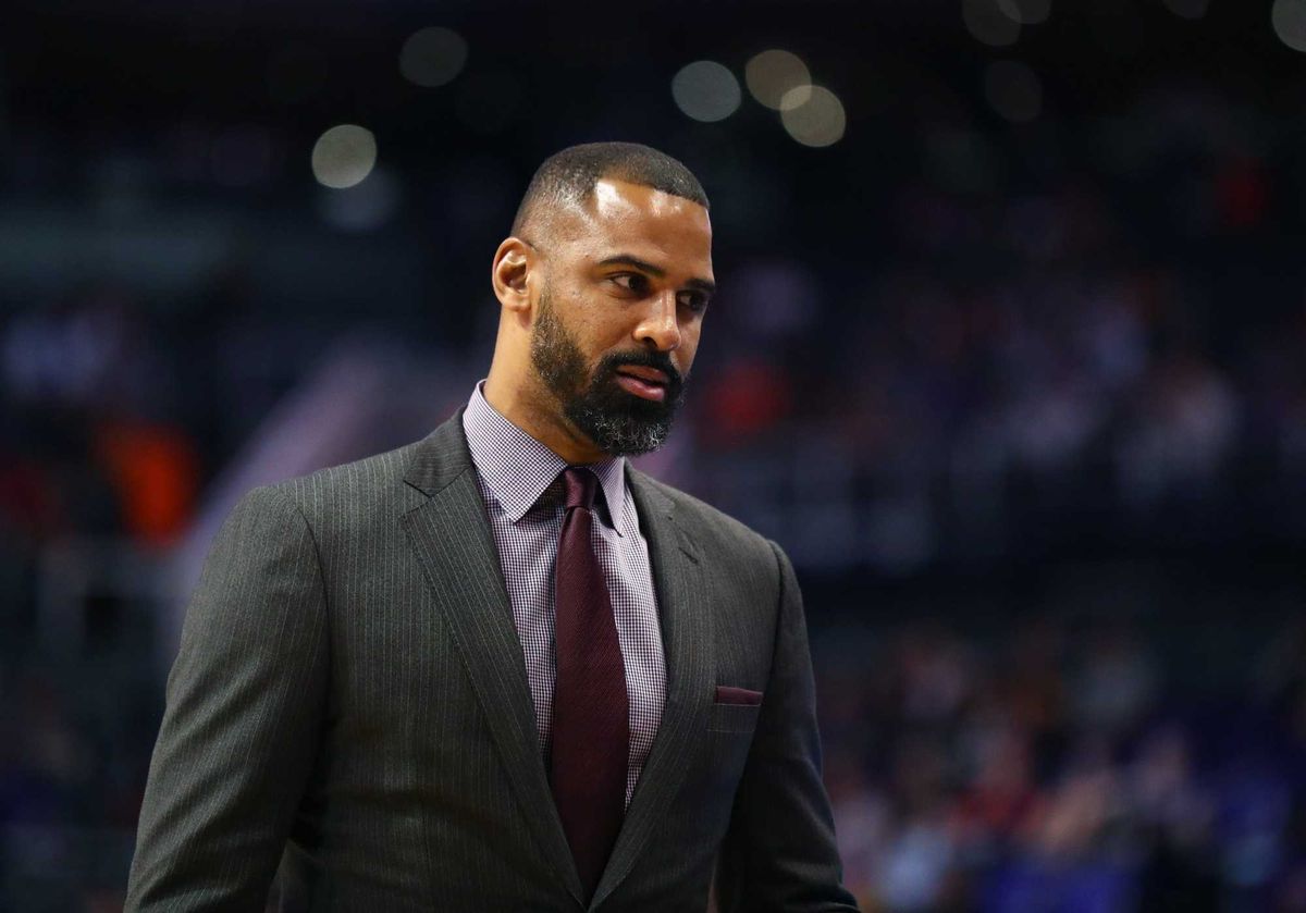 San Antonio Spurs assistant coach Ime Udoka against the Phoenix Suns at Talking Stick Resort Arena.