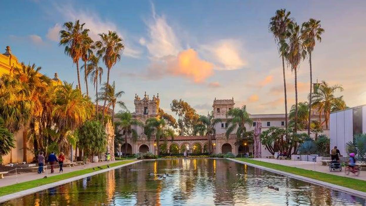 San Diego Balboa public park at sunset