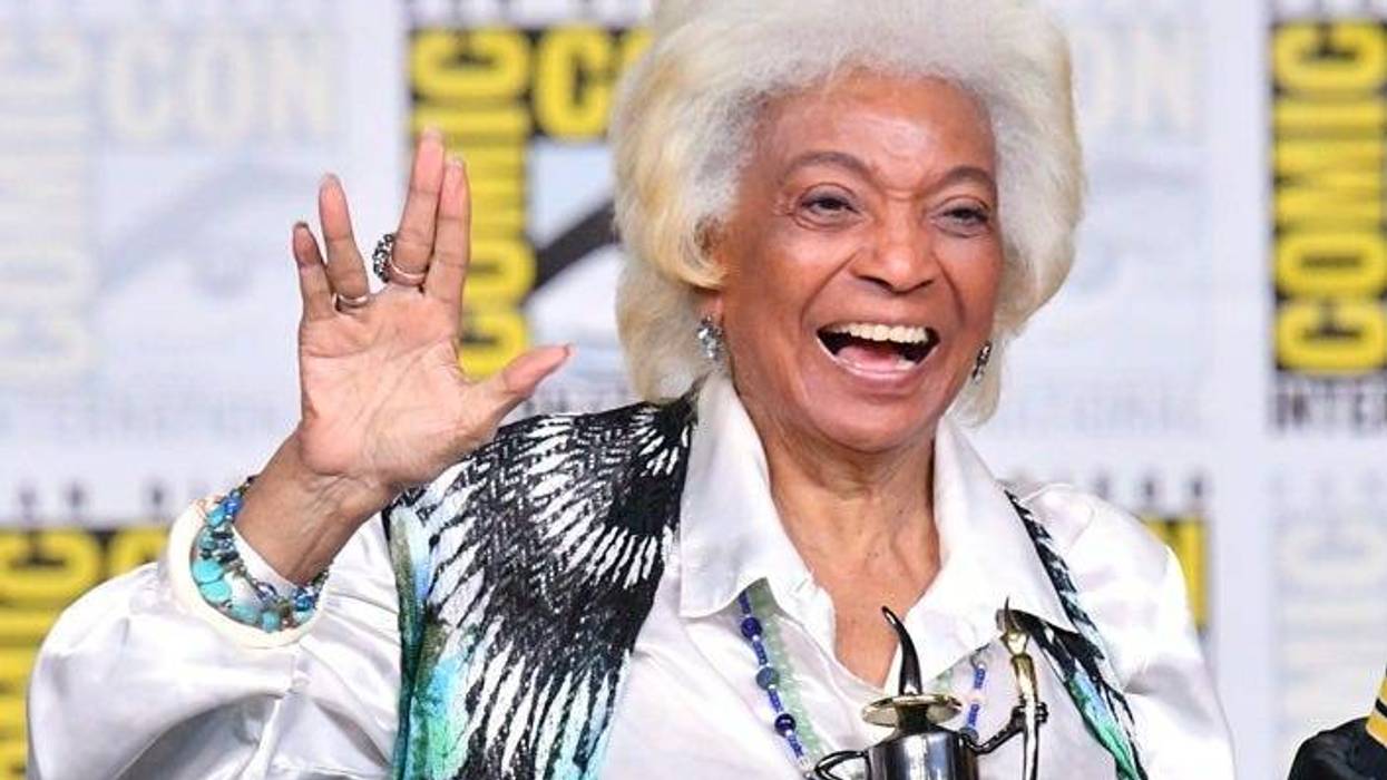 SAN DIEGO, CA - JULY 19: Nichelle Nichols accepts an Inkpot Award onstage at the "From The Bridge" Panel during Comic-Con International 2018 at San Diego Convention Center on July 19, 2018 in San Diego, California.