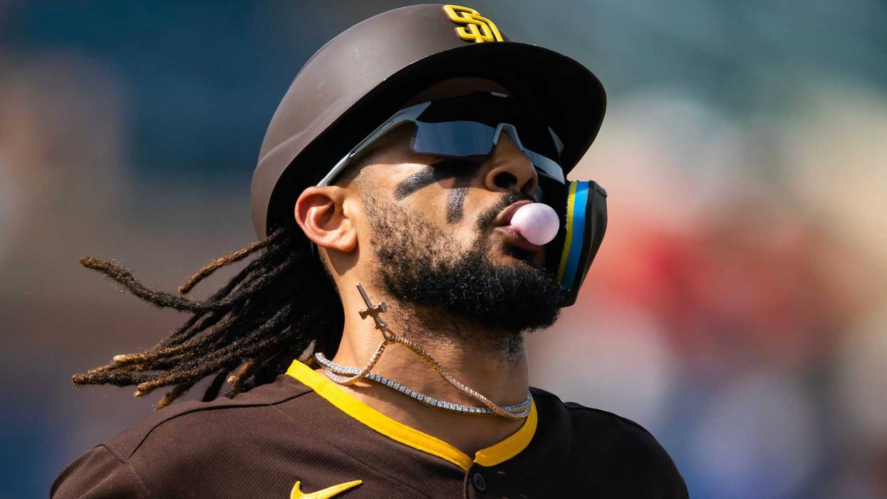 San Diego Padres outfielder Fernando Tatis Jr against the Cincinnati Reds during a spring training game at Peoria Sports Complex.