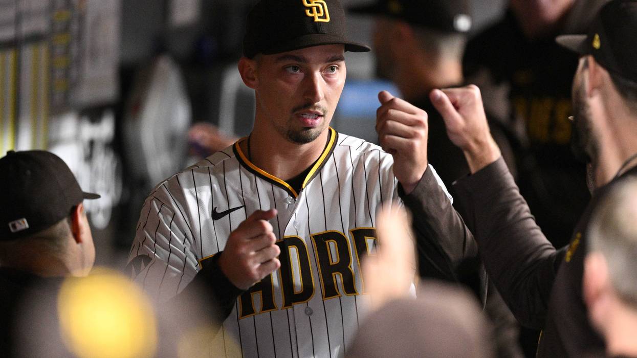 San Diego Padres starting pitcher Blake Snell (4) is greeted in the dugout after pitching the sixth inning against the Cincinnati Reds at Petco Park