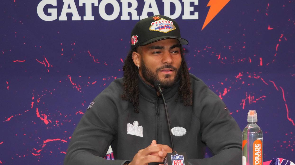 San Francisco 49ers linebacker Fred Warner (54) during Super Bowl LVIII Opening Night at Allegiant Stadium.